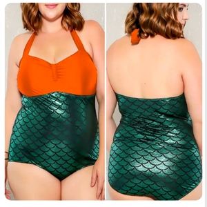 Mermaid Scale Orange Geometric Swimsuit Bikini Padded Monokini